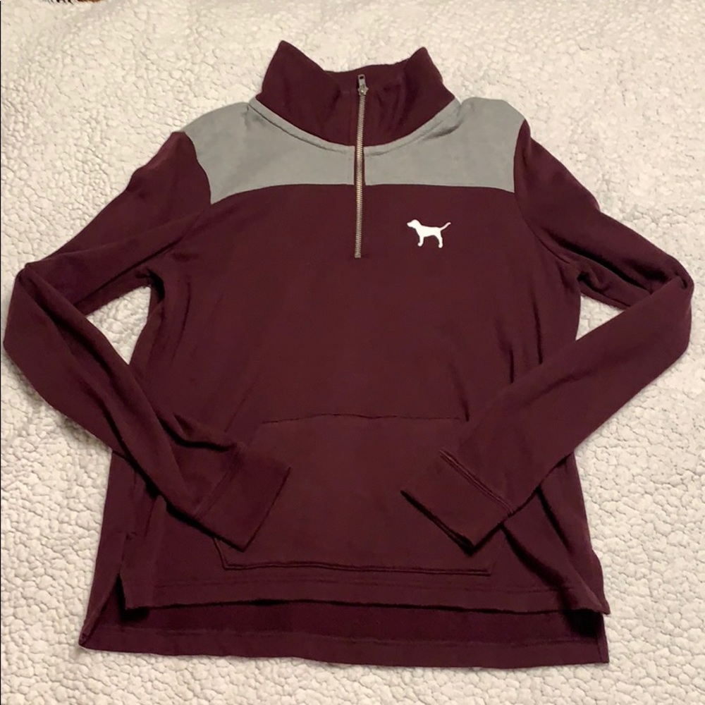 Maroon and gray PINK quarter zip sweater